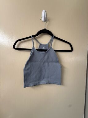 Ribbed Halter Crop Tank Top - Blue
